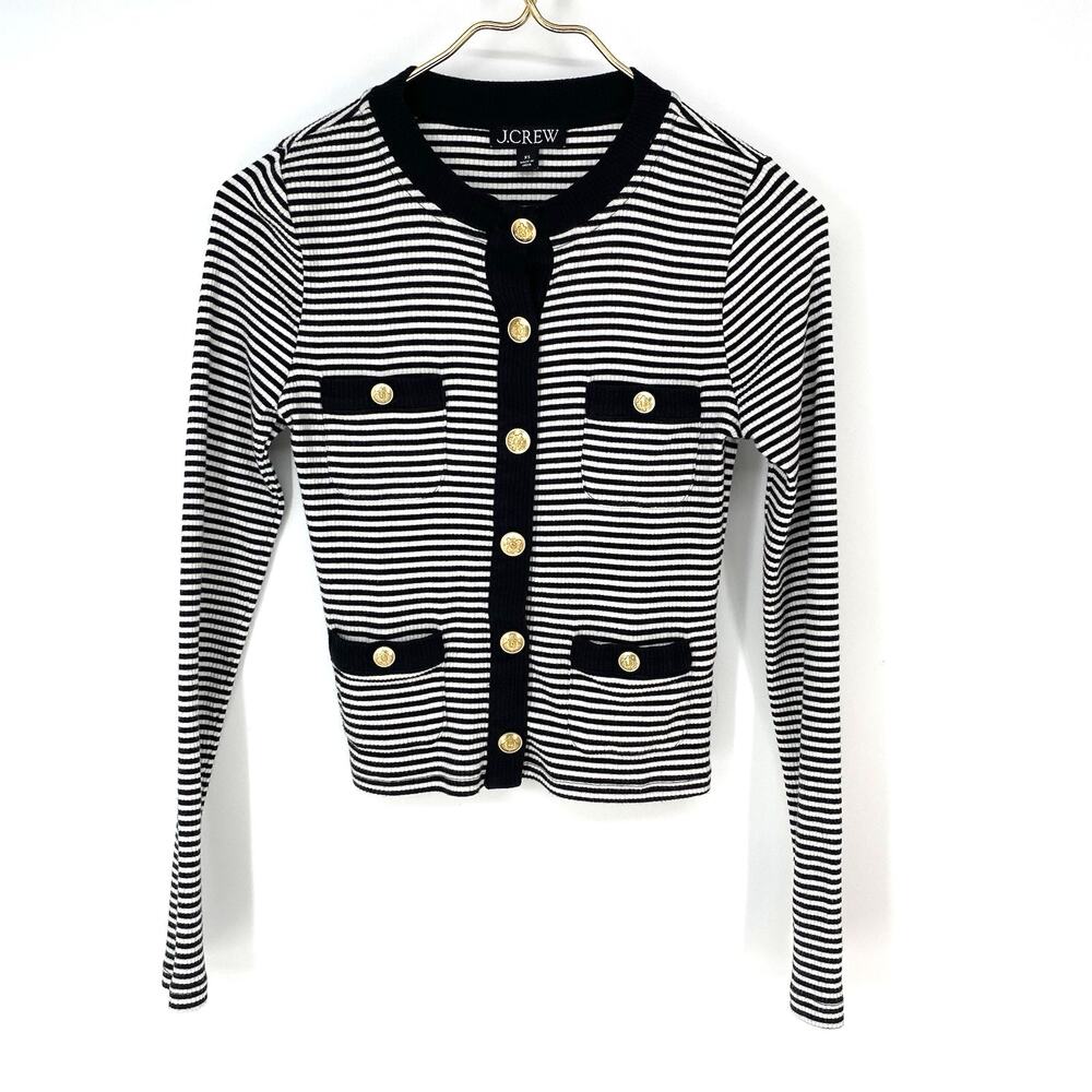 J Crew Vintage Rib Lady Jacket Black and White Stripes Women's Size XS